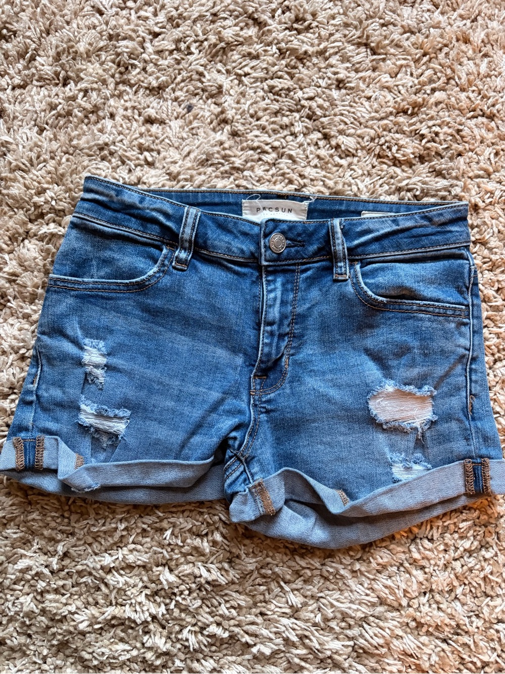 PacSun Women's Distressed Roll-Cuff Denim Shorts - Blue